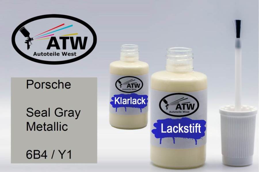 Porsche, Seal Gray Metallic, 6B4 / Y1: 20ml Lackstift + 20ml Klarlack - Set, von ATW Autoteile West.